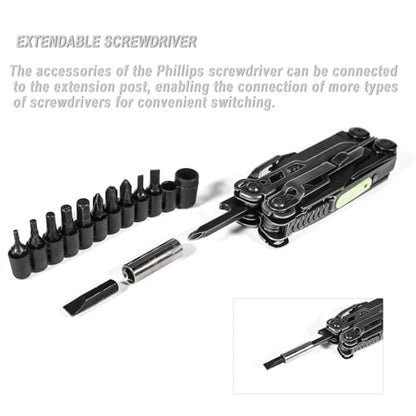 GrandHarvest Multitool, 25-in-1 Spring Loaded Pliers Multi Tool, Each Tools with Safety Lock-Stainless Steel Multi-Tool, Propylene Sheath, Survival Gear for Camping, Hiking, Multi Plier, Pocket Knife