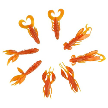 Soft Silicone Crawfish Lures Kit, 25Pcs Saltwater Fishing Lures Shrimp Baits Set for Bass Fishing, Fishings Bait for Freshwater Saltwater Gifts - color: Orange