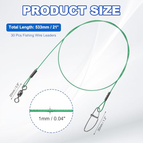 PATIKIL Fishing Wire Leader Line Steel Heavy Saltwater Fishing Leader Line High Strength with Rolling Swivel and Snap - color: Green