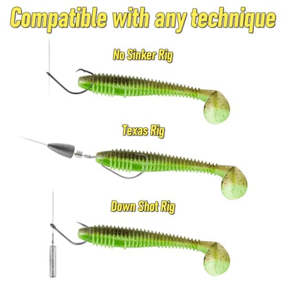 Dr.Fish 20 Pack Paddle Tail Swimbait Soft Fishing Lure Bass Fishing Freshwater Soft Plastic Shad Bait Drop Shot Bait Bluegill Panfish Crappie 1.4''/2''/3'' - color: Fluorescent Yellow, size: 1.4''-20 Pack