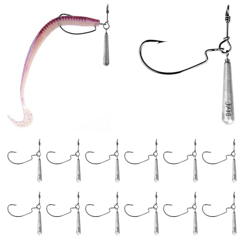 OJYDOIIIY Jika/Tokyo Rig (10/12 PCs) - Drop Shot Style Fishing Rigs with Weedless EWG Hooks (1/8 3/16 1/4 3/8 1/2oz) | Replaceable Hooks & Weights - color: Jika Rig, size: 1/4oz - 12Pack