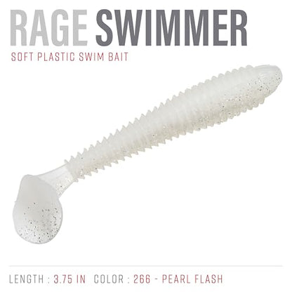 Strike King Rage Swimmer Fishing Lure, Soft Plastic Paddletail Minnow, Sleek Nose Cone, Softly Ribbed Body, Thin Tail