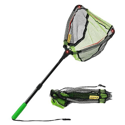 Black Paw Floating Fishing Net Foldable Telescopic Fish Landing Net with Built in Length Scale Rubber Coated for Kayak, Fly, Trout - color: A2:12" Hoop Size Green (Telescopic Pole)