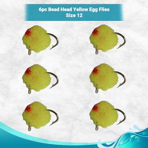 Bead Head Trout & Salmon Eggs, 12 Fly Fishing Lures in Size 12 - Streamer & Steelhead Flies - color: Yellow (6pc)