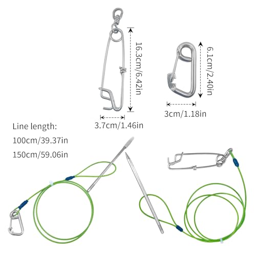 Fishing Fish Stringer Fish Needle Hook Stringer with Coated Stainless Steel Cable for Saltwater Freshwater - color: Carabiner Buckle, size: 1.5M