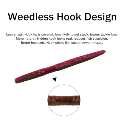 Soft Plastic Worms for Bass Fishing 20pcs FS/RE-09 | Salted ,Soft Plastic ,Fishing Lures ,with Hook Slot ,5.31in ,Saltwater Freshwater ,Bass Baits - color: Color G