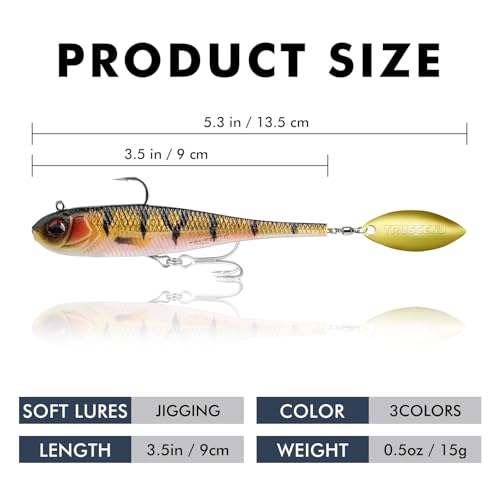 TRUSCEND Shadtale Easy Catch Soft Fishing Lures with BKK Hooks - Trembly Sinking and Vibrating Swim for More Bites, Pre-Rigged Swimbaits for Bass, Trout, Crappie, Walleye, Freshwater Saltwater Fishing - color: E-3.5“,0.5oz