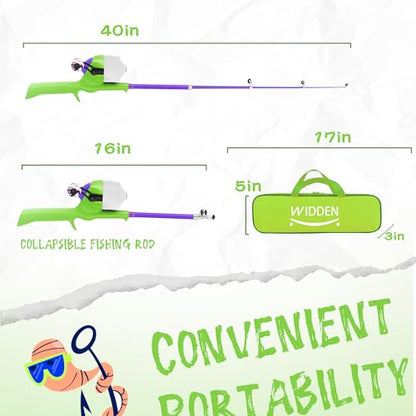 Kids Fishing Pole, Telescopic Fishing Rod, Toddler Collapsible Fishing Rod and Reel Combo with Tackle Box, Fishing Line, Bobber, and Soft Lures for Boy, Girl, Youth, Beginner, Over 4 Years Old - color: Vital Green& Starry Purple