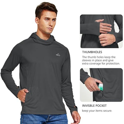 Willit Men's UPF 50+ Sun Protection Hoodie with Built-in Mesh Mask, Long Sleeve Cooling Fishing Shirt - color: Deep Gray, size: Large