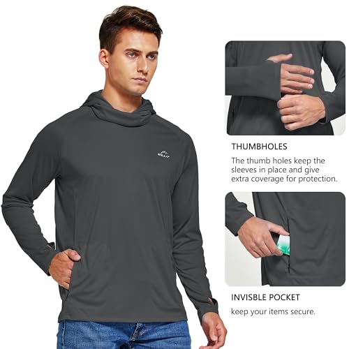 Willit Men's UPF 50+ Sun Protection Hoodie with Built-in Mesh Mask, Long Sleeve Cooling Fishing Shirt - color: Deep Gray, size: Medium