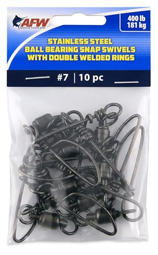 American Fishing Wire Stainless Steel Ball Bearing Snap Swivels with Double Welded Rings - size: 10 pc, #7, 400 lb test, style: 10 Piece