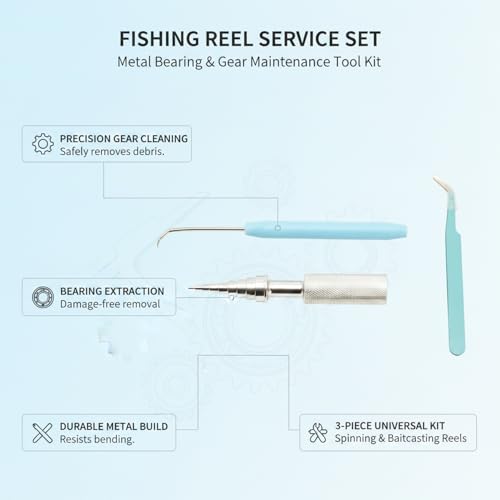 Fishing Reel Maintenance Tool Set, Metal Bearing Service Tool and Gear Service Kit for Spinning and Baitcasting Reels (Set of 3) - color: Silver