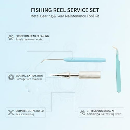 Fishing Reel Maintenance Tool Set, Metal Bearing Service Tool and Gear Service Kit for Spinning and Baitcasting Reels (Set of 3) - color: Silver