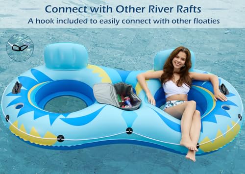 Jasonwell Inflatable River Tube Float - 2 Person Heavy Duty River Float Pool Floats with Removable Cooler Lake Water Tubes for Floating River Raft Lounge Floatie with 2 Cup Holders for Adults (SB) - style: Owl-Blue