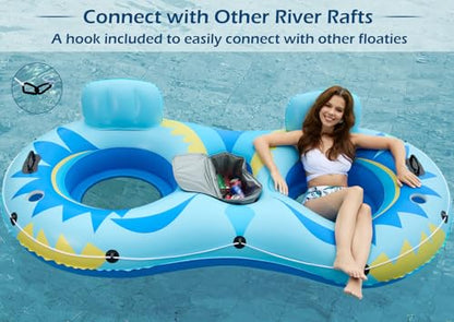 Jasonwell Inflatable River Tube Float - 2 Person Heavy Duty River Float Pool Floats with Removable Cooler Lake Water Tubes for Floating River Raft Lounge Floatie with 2 Cup Holders for Adults (SB) - style: Owl-Blue