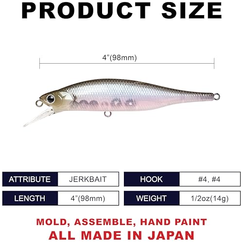 LUCKY CRAFT Lightning Pointer 98XR, Freshwater Bass Fishing Lures and Walleye Fishing Lures, 4" Slow Sinking Jerkbait, 6-7ft Depth, Largemouth Smallmouth, Tournament Fishing Gear - color: 238 Ghost Minnow
