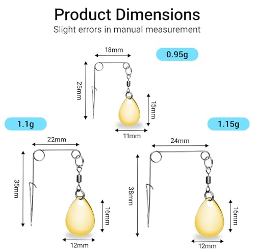 50Pcs Fishing Spinnerbait Kit Gold Teardrop Fishing Spinner Blades Smooth Spoons Rigs with Colorado Blade Lure Making Fishing Lures Replacement Accessories