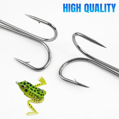 Double Fishing Hooks, 45pcs Classic Dual Frog Hooks High Carbon Steel Double Hook Sharp Barbed Open Shank for Bass Fishing Lures Bait Saltwater Freshwater