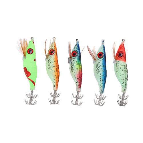 5Pcs Fishing Lures, Stainless Steel Minnow Fishing Lures Built in Steel Wire, Fishing Swimbaits with Double Row Squid Hook, Fake Wood Shrimp Bait