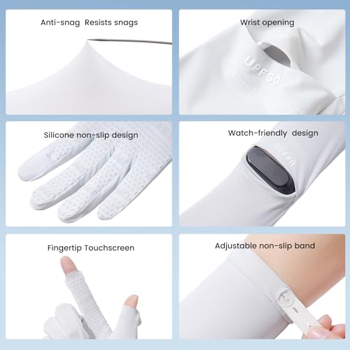 Full Finger UV Protection Gloves Driving Gloves Women, Breathable Touchscreen UPF Glove Sun Protection Glove - color: Beige, size: One Size