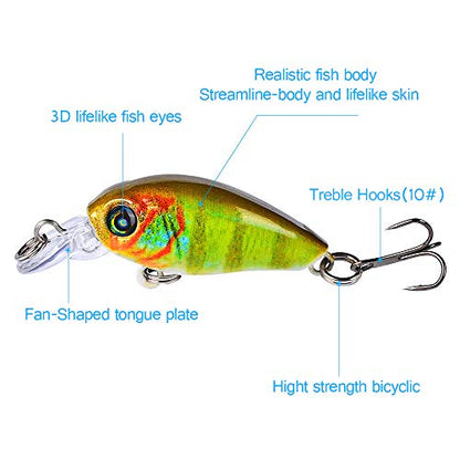 Mini Crankbait Fishing Lures Kits Swimbait Wobbler Hard Baits for Bass Trout Pike Freshwater and Saltwater 10pc-20pc/pack - color: 10pcs-4.7cm/0.14oz+BOX