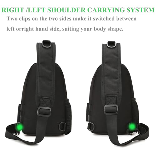 Fishing Sling Bag - Small Fishing Tackle Storage Bags with Rod Holder((Black) - color: Black