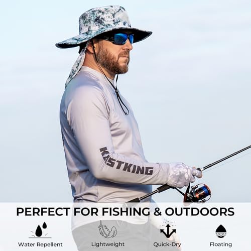 KastKing Sol Armis UPF 50 Boonie Hat - Sun Protection Hat, Fishing Hat, Beach & Hiking Hat, Paddling - color: C1: Boulder Camo Ice, size: With Neck Shield