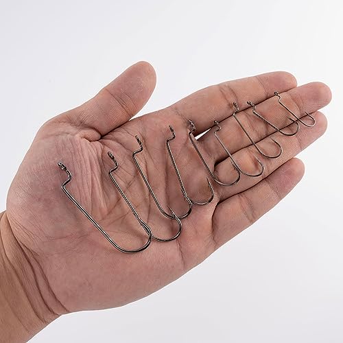 Dr.Fish 100 Pack Round Bend Worm Hooks, Freshwater Bass Fishing EWG Hooks, Carolina Rig/Texas Rig - size: #2/0-100Pack