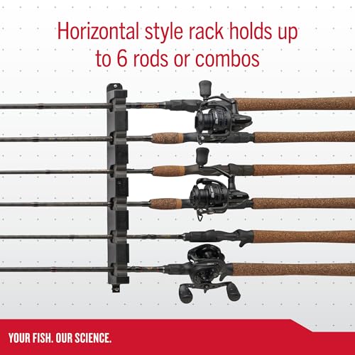 Berkley Horizontal Fishing Rod Rack, Stores 6 Rods, Black, Soft Foam Grip Pads Protect Rod Finishes, Durable Construction, Easy to Mount with Common Tools - style: Horizontal 6 Rod Rack (New Model)