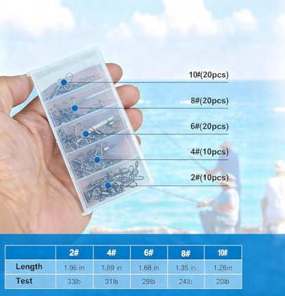 50 Pack Fishing Swivels, 5 Sizes Barrel Swivels with Snaps for Fishing Tackle Accessories