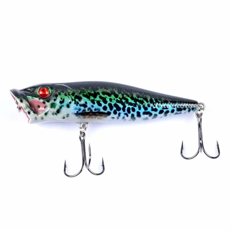 4 Pack Topwater Popper Fishing Lure, Realistic Popper Bait with 3D Painted Design,Hard Lure for Bass,Trout,Pike in Freshwater Saltwater 050
