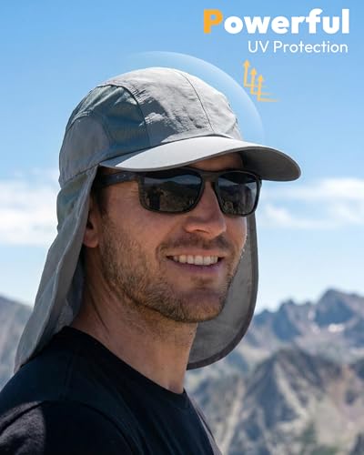 Mens Sun Hat with Breathable Mesh Sun Hats for Men Sun Protection Fishing Hat with Neck Flap for Hiking Cycling - color: Gray-blue