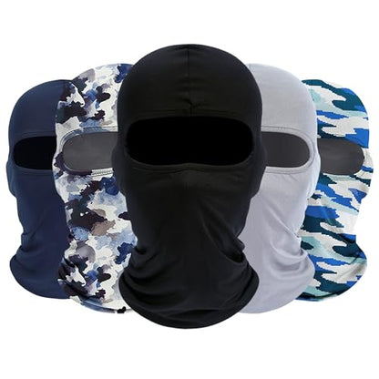 ROXUN Balaclava Ski Mask, 5 Pack Neck Gaiter Motorcycle Summer Cooling | UV Protection Shiesty, Windproof Scarf for Men/Women, Face Mask, Versatile Use - color: Black+ink-blended Blue+pixel Camo+light Gray+navy