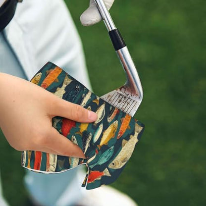 Multicolor Hand-Painted Fish Print Golf Towel, Microfiber Golf Towels for Bags with Carabiner Clip 16 x 24 inches, Men Womens Golfs Accessories