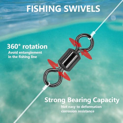 Fishing Barrel Swivels Kit, 300pcs Stainless Steel Rolling Bearing Snap Connector for Saltwater Freshwater Fishing#2#3#4#5#6#7 - style: A Style: 6 Sizes - 300pcs