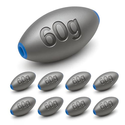 Egg Sinkers Fishing Weights – Lead Oval Sliding Sinkers for Catfish, Bass & Surf Fishing, No-Snag Smooth Hole Design, Heavy Fishing Weights for Bottom Rigs in Lakes, Rivers & Beach - style: 60g-8pcs