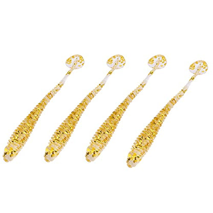 50PCS Fishing Lures Bass Worm Bait, 5cm Soft Plastic Fishing Lures T Tail Grub Worm Baits Fish Tackle Accessory - color: Gold