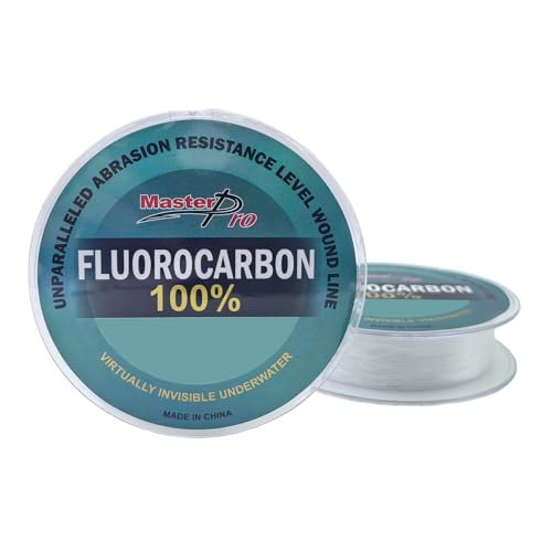 MASTERPRO 100% Fluorocarbon Coated Fishing Line, 10lb 15lb 20lb 25lb 30lb 40lb 50lb 80lb 100lb, Clear, 50m/roll, Strong & Tough Fast Sinking Fishing Leader for Freshwater and Saltwater