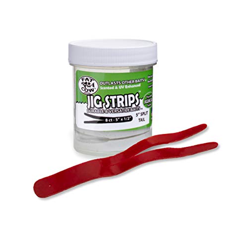 Fat Cow Jig Strips Split Tail 5" - 40X Stronger Than Soft Baits - 8 ct - color: Blood Red