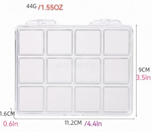 12 grid acrylic storage box, 4.4 x 3.5 x 0.6 inch，nail jewelry and earring display cabinet, nail art craft storage box with transparent cover, fishing bait, rock collection - color: white