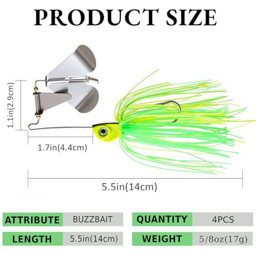Fishing Lures Buzzbait Spinnerbait Jigs Lure for Bass Pike Fishing Freshwater 5/8oz Bass Fishing Lures