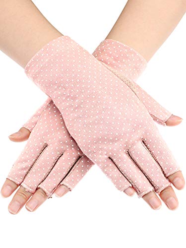 Maxdot Sun Gloves for Women UV Protection Fingerless Non Slip Sunscreen Driving Gloves for Summer Outdoor - style: Pink