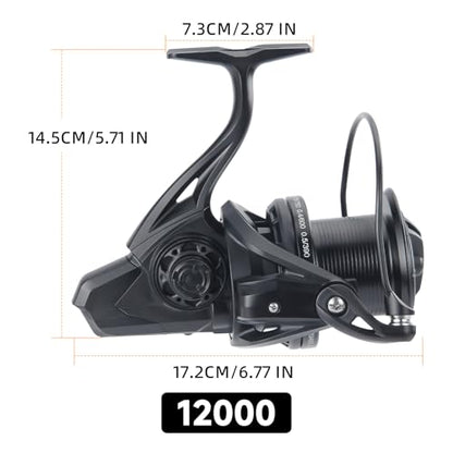 HAUT TON Spinning Reel 8000/9000/10000/12000/14000,6+1BB Metal Surf Fishing Reels,4.8:1 Gear Ratio 55lbs Drag Heavy Long Casting Inshore Saltwater Monster Fish - size: 12000, style: Ht-ngk(black)
