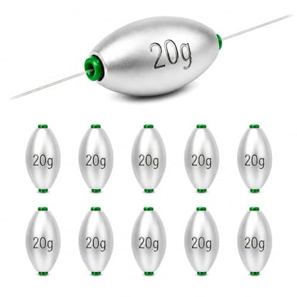Egg Sinkers Fishing Weights, Oval Slip Sinkers Bullet Lead Fishing Weights for Freshwater Saltwater Tackle Set 1/8oz to 1oz - size: 3/4oz-20g-10pcs