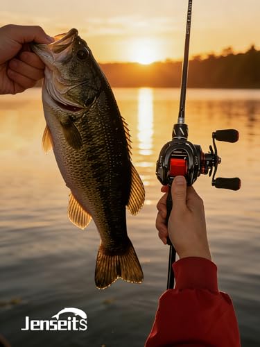 Jenseits Baitcasting Reel 7.3:1 High Speed Bass Baitcaster, Drag Clicker Version, Low Profile Casting Reel with 7+1 Bearings, 17.6LB Drag Magnetic Brake System - color: 7.3:1-Right