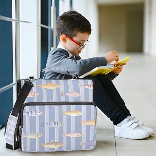 Fish Lure Blue Stripe 3 Ring Zipper Binder with Strap 1.5 inch 500 Sheet Capacity File Folder Storage Organizer