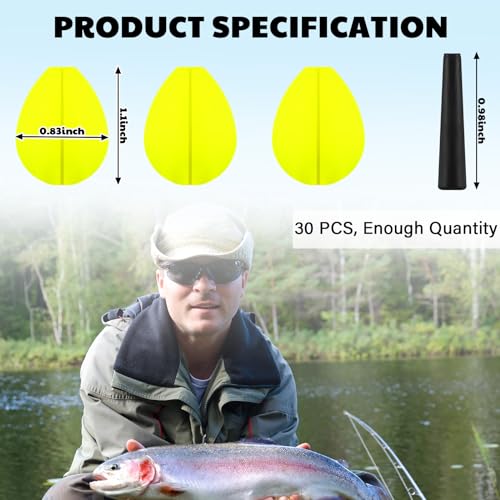 30 Pcs Trout Float Foam Teardrop Strike Fishing Bobbers Fishing Floats Fly Fishing Strike Indicators for Trout Offshore Saltwater Freshwater - color: Yellow