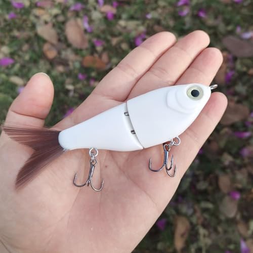 HADORAM Lure Slow Sinking Glide Bait with Fur Tail Lifelike Fishing Tackle for Trout Shad Bass Musky - color: 4.7in-Color White
