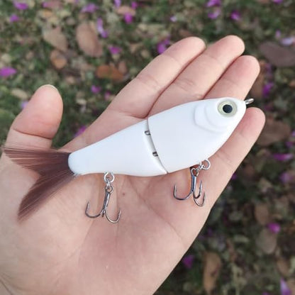 HADORAM Lure Slow Sinking Glide Bait with Fur Tail Lifelike Fishing Tackle for Trout Shad Bass Musky - color: 4.7in-Color White