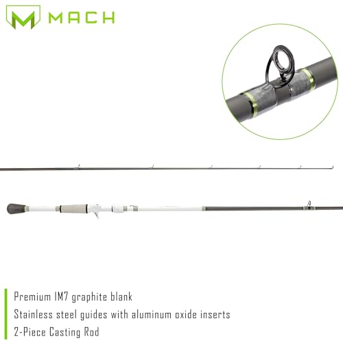 Lew's MACH 1 Casting Fishing Rod, 7-Foot, 2-Piece IM7 Graphite Rod with Medium Power and Moderate-Fast Action, Winn Dri-Tac Split-Grip, Graphite Skeletal Reel Seat, White/Black/Green
